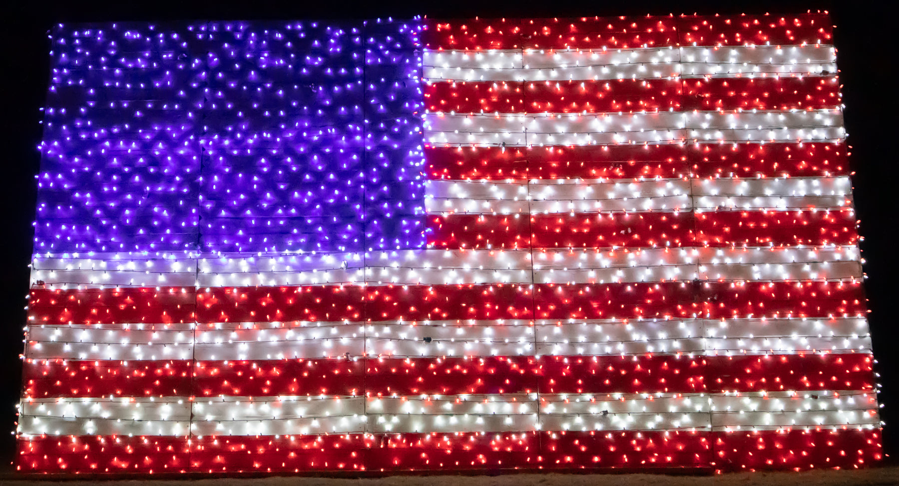 American flag with Christmas Lights