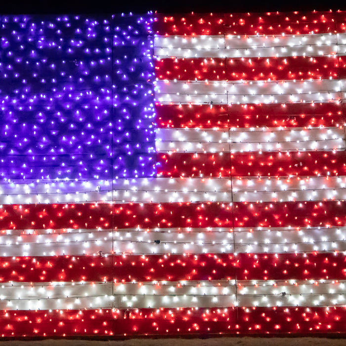 American flag with Christmas Lights