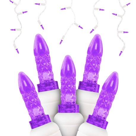 M5 LED Icicle Lights 70L Purple WHITE WIRE